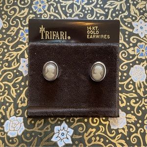 COPY - Delicate Silver and 14 Karat Gold Cameo Stud Earrings